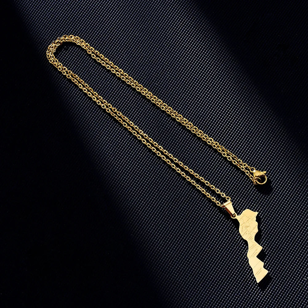 Stylish stainless steel Moroccan map with city pendant necklace lovers style style style personality collarbone chain accessorie