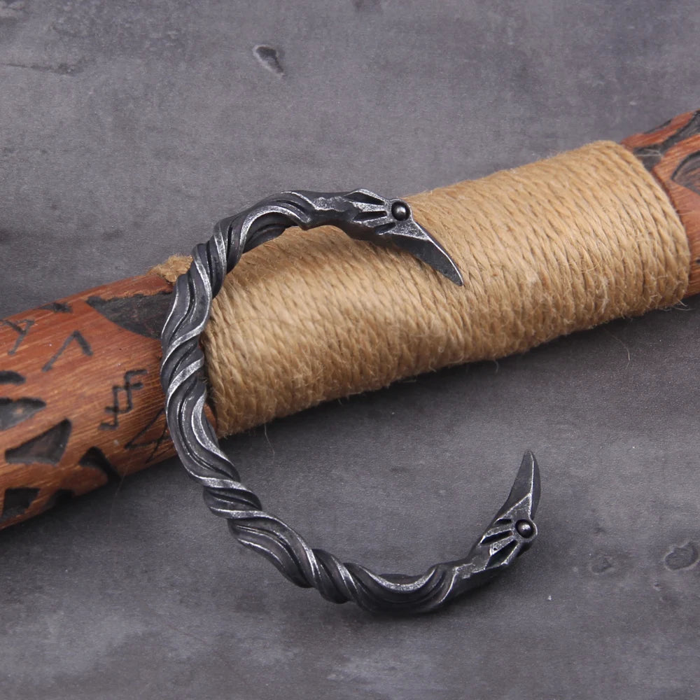 Stainless Steel Nordic Viking Norse Raven Bracelet Men Wristband Cuff Bracelets with viking wooden box