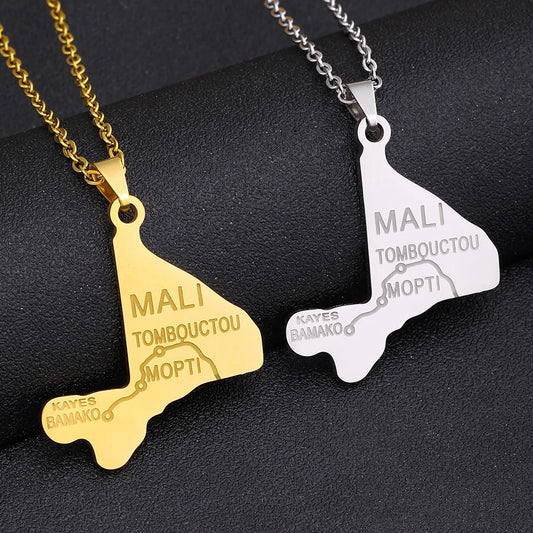 2024 New fashion stainless steel Mali map pendant map necklace for men and women geometric titanium steel pendant national style
