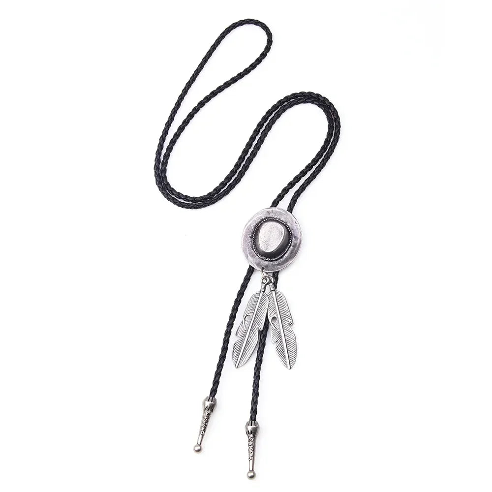 Vintage Cowboy Jazz Hat Alloy mens bolo tie Men Women Leather Rope Long Necklace Sweater Chain shirts Bolo Tie Men Accessories