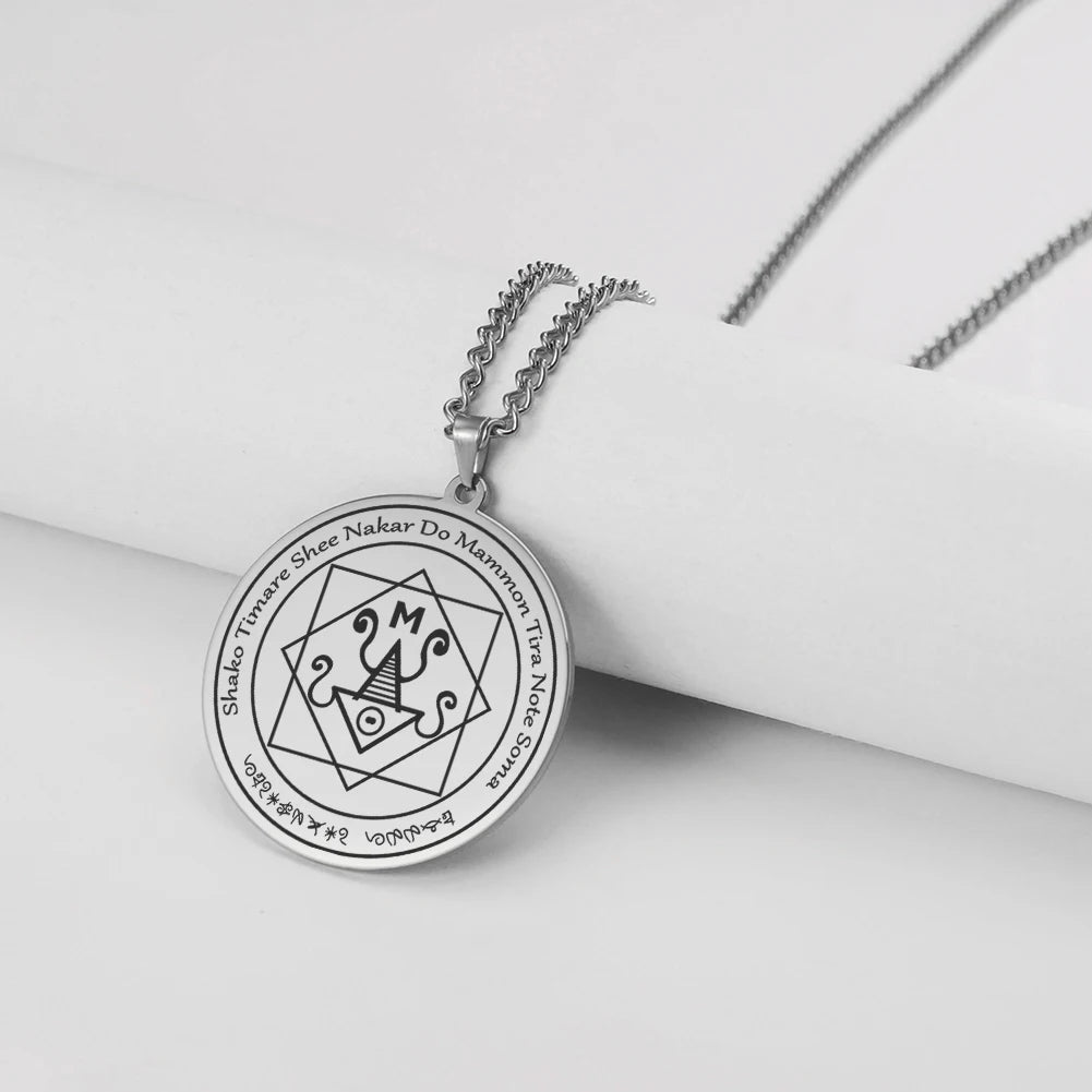 Dawapara Money Talisman of Mammon Pendant Necklace Wealth Abundance Amulet Spiritual Jewelry Stainless Steel Necklace