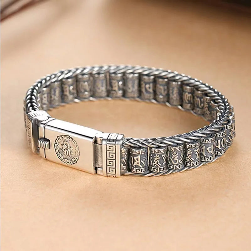 Traditional Tibetan Buddhism Six Character Proverbs Bracelet Six Words Mantra Bangle for Men Lucky Amulet Bracelet VJewelry Gift