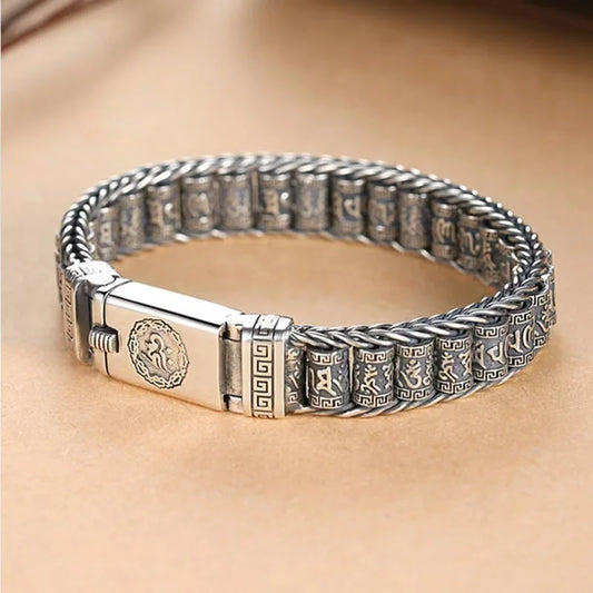 Traditional Tibetan Buddhism Six Character Proverbs Bracelet Six Words Mantra Bangle for Men Lucky Amulet Bracelet VJewelry Gift