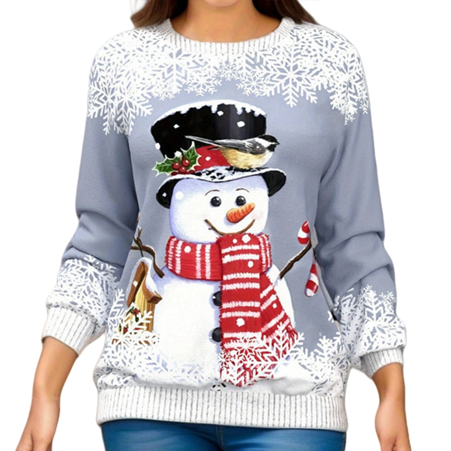 2024 Christmas Series Women’s Autumn and Winter Casual Fashion Printed Long Sleeve Round Neck Pullover Large Size Sweatshirt