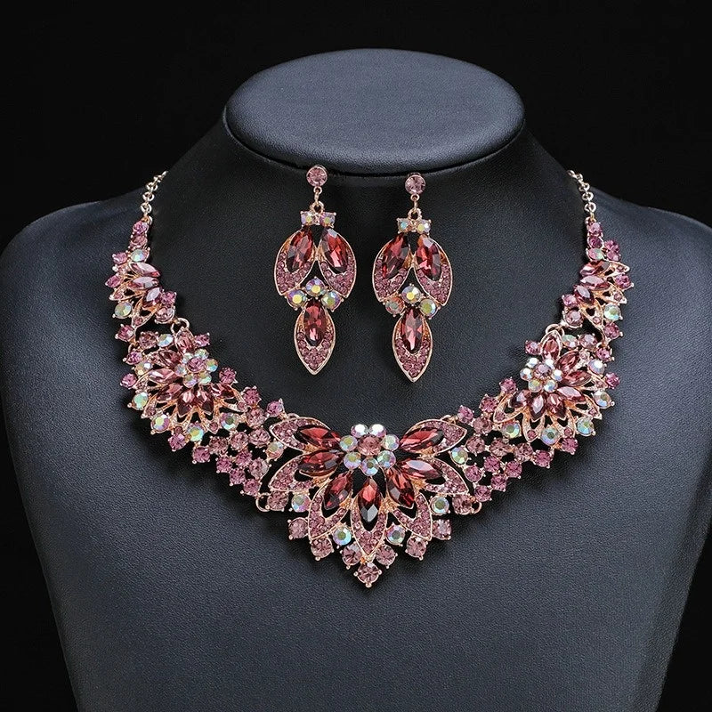 Vintage Necklace Set Women's 2-piece Set Leaves Flowers Exaggerated Bridal Accessories