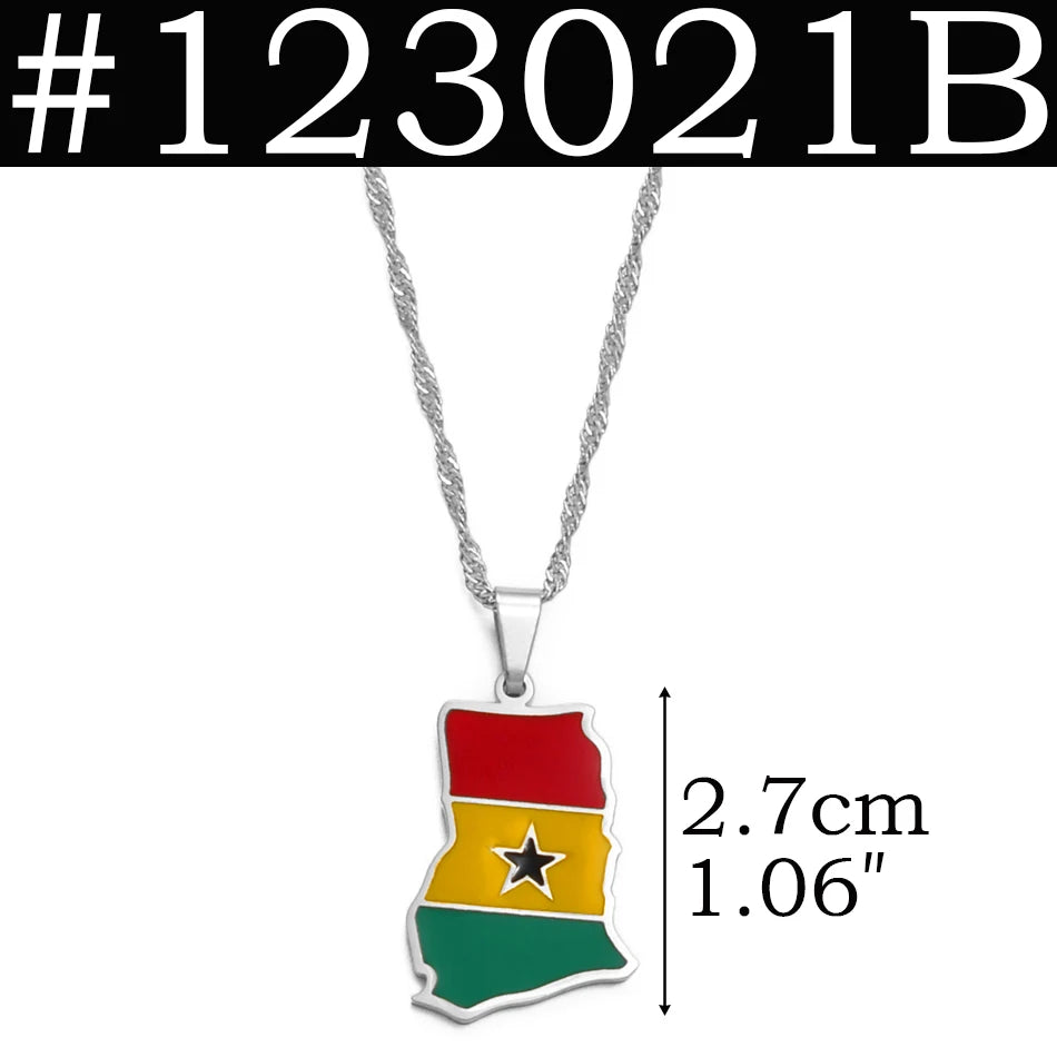 Anniyo Colorful Flags Nigeria Ghana Jamaica Guyana Maps Stainless Steel & Enamel Pendant Necklaces National Jewelry @122921