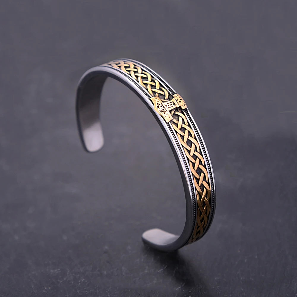 Fashion Retro Nordic Viking Thor's Hammer Bracelet Stainless Steel Open Bracelets Men and Women Punk Amulet Jewelry Wholesale