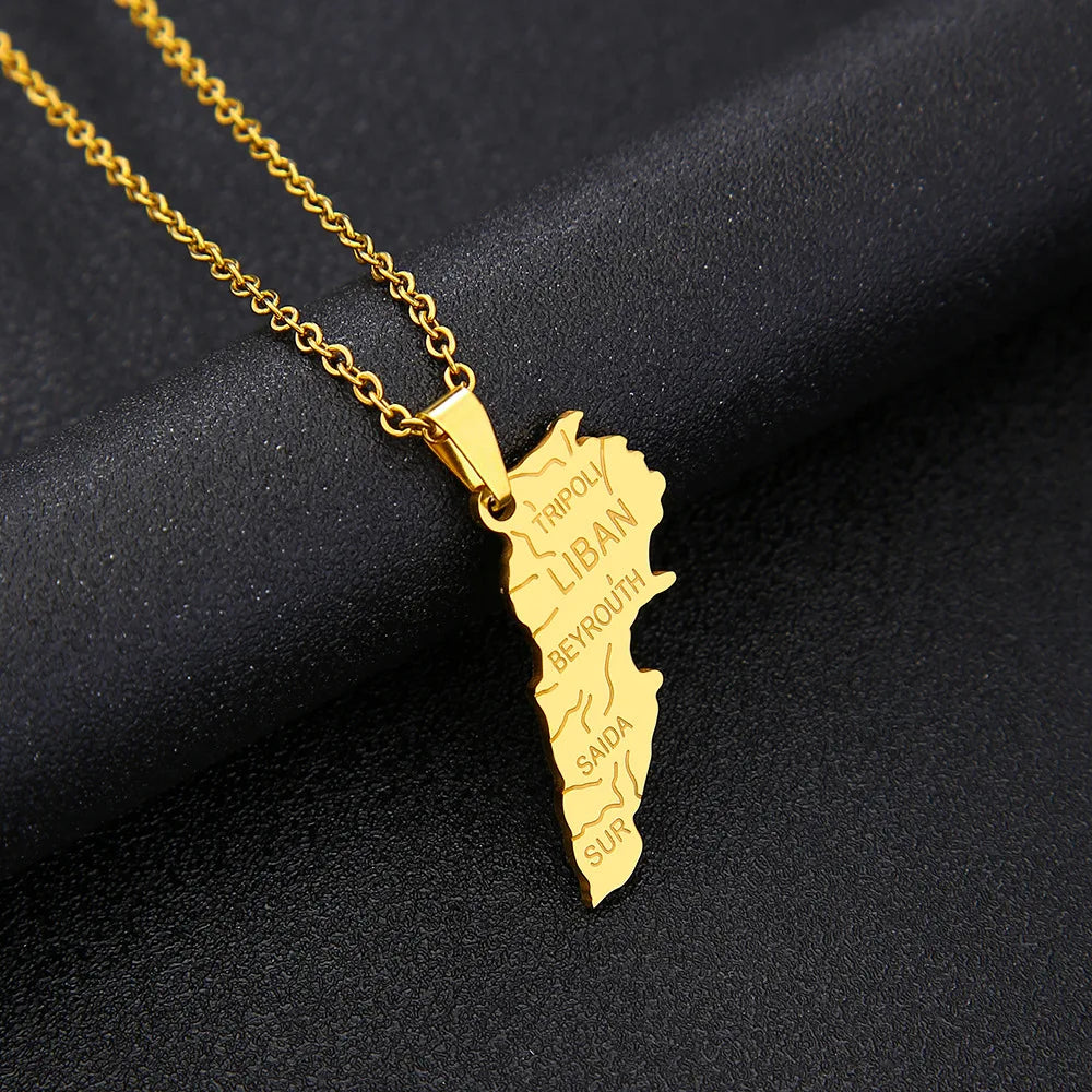 2024 New fashion stainless steel Lebanon map necklace for women and men couples ethnic style accessory collarbone chain annivers