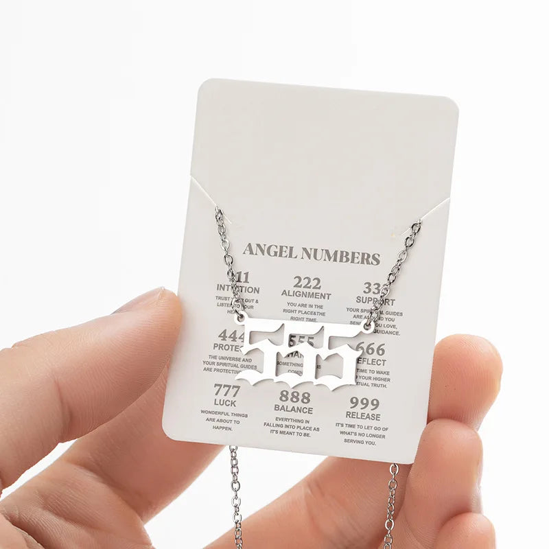 2024 new fashion stainless steel Angel lucky number pendant necklace temperament 100 matching 000-999 collarbone chain accessory