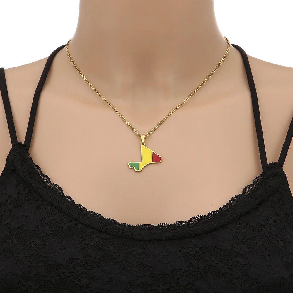 2024 new fashion stainless steel Mali map necklace for men and women geometric ethnic style collarbone chain anniversary small g