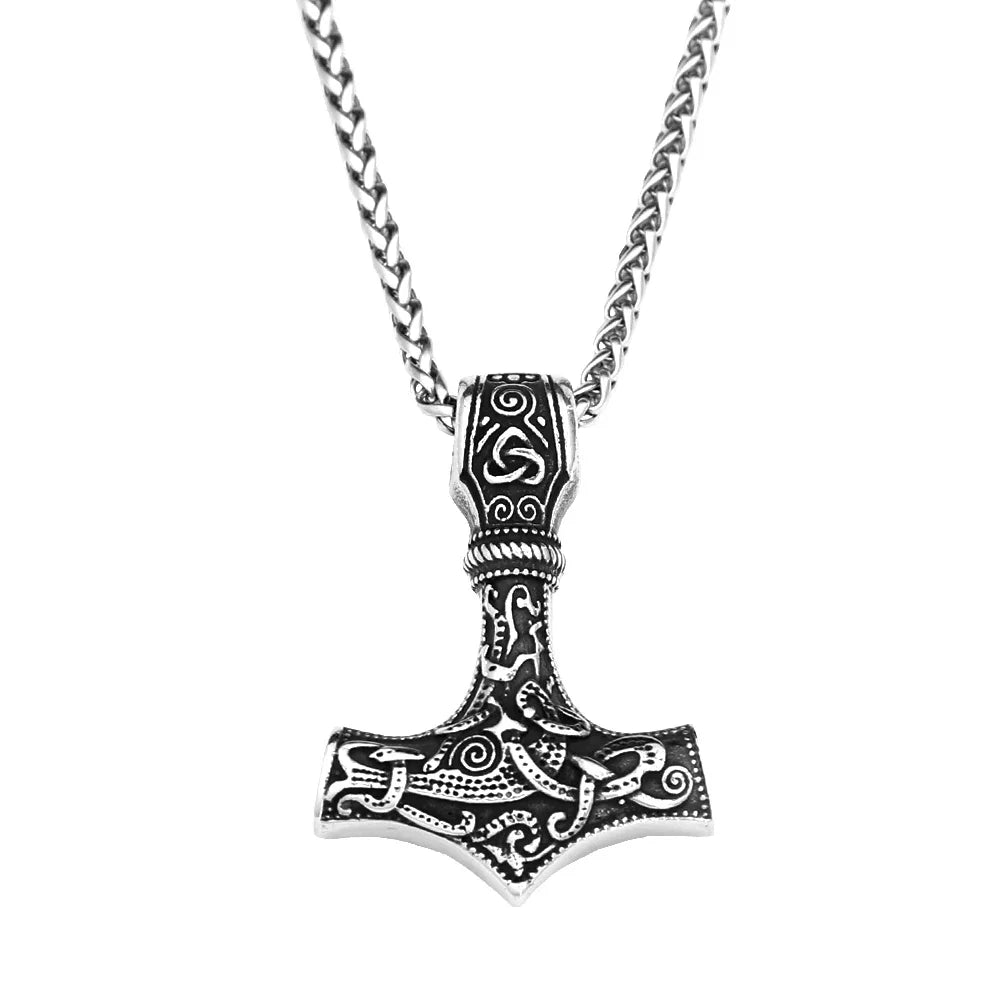 Viking Vintage Thor Hammer Necklace For Men Woman Stainless Steel Valknut Pendant Celtic Knot Amulet Jewelry Gift Dropshipping