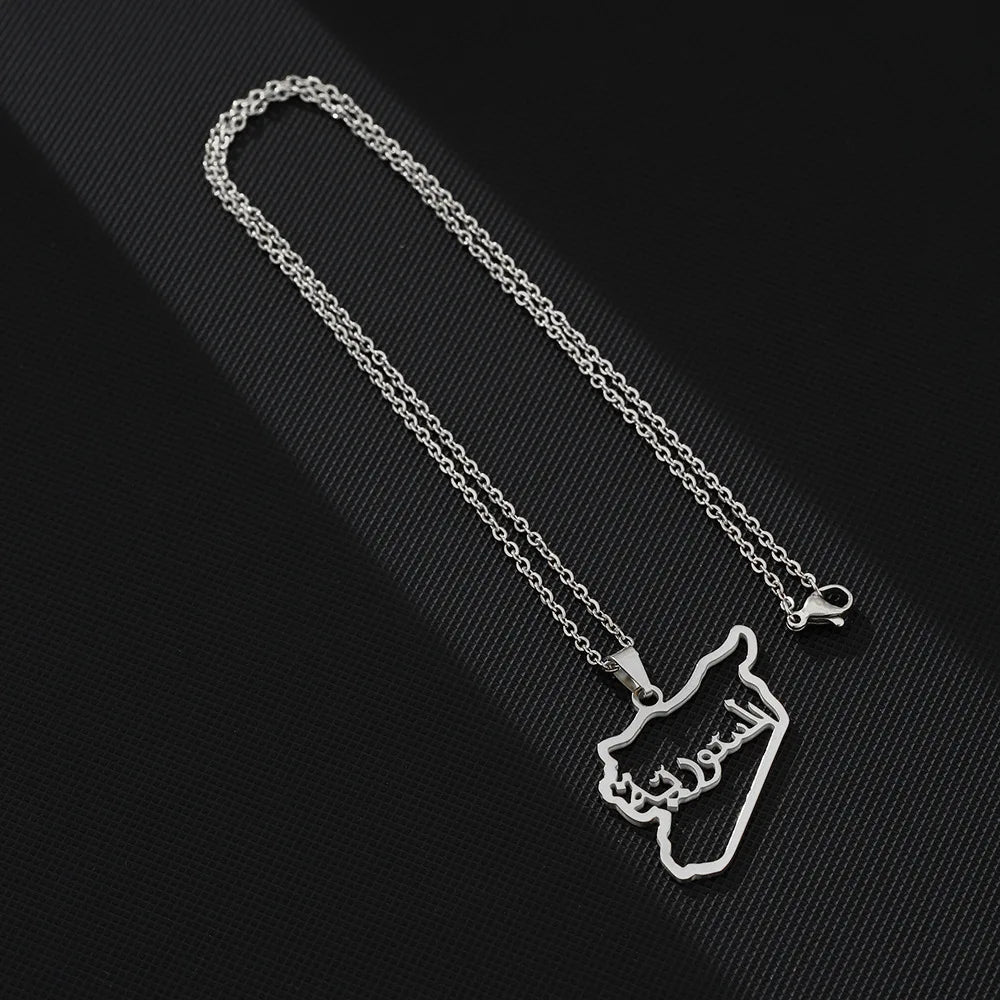 2024 new fashion stainless just Syria map pendant necklace temperament everything collarbone chain birthday anniversary gift