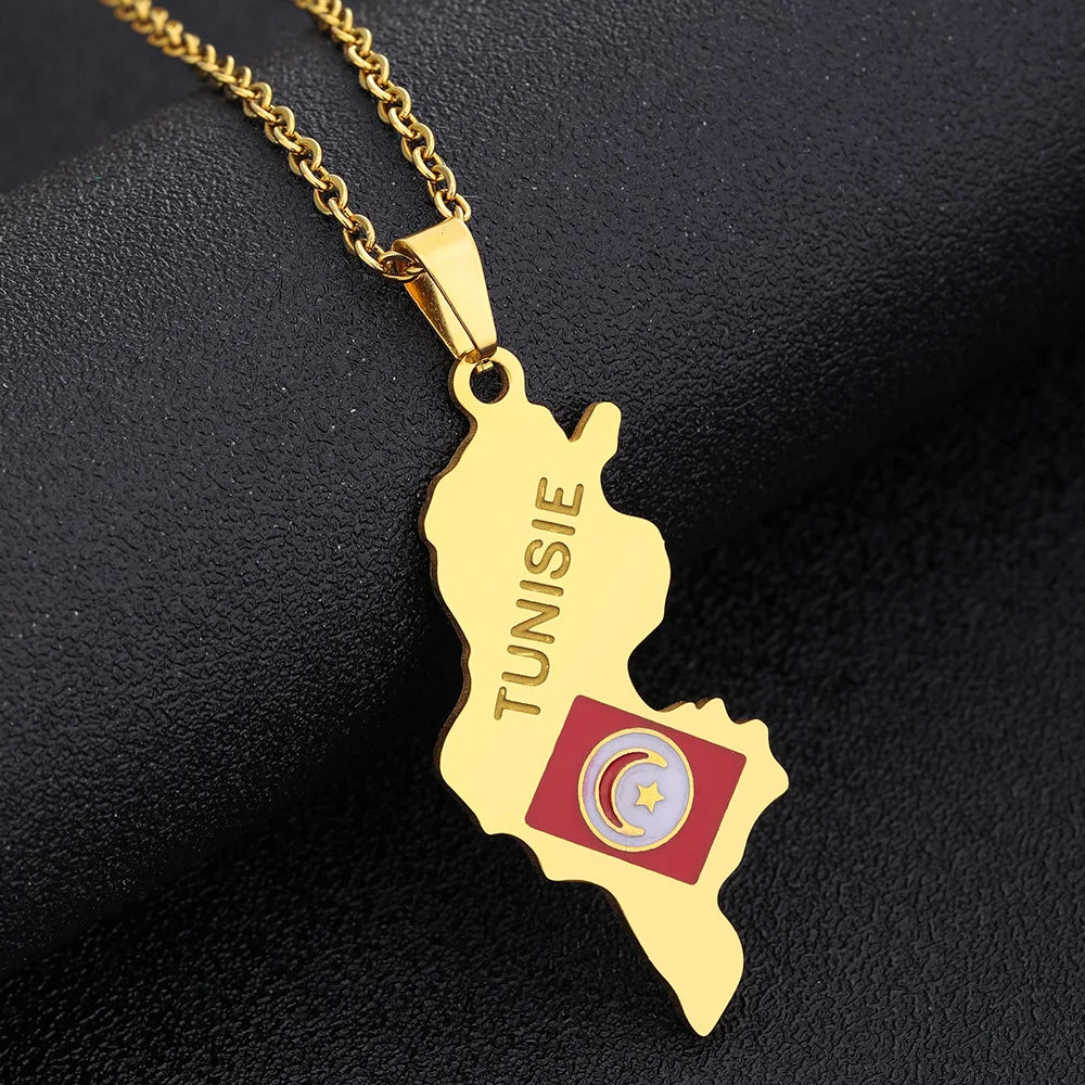 2024 new fashion stainless steel Tunisian map necklace for men and women geometric national style collarbone chain anniversary s