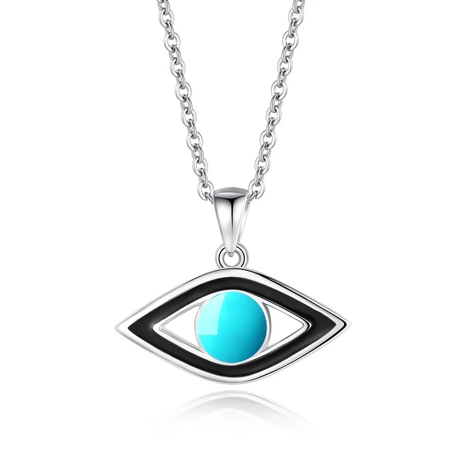 TONGZHE 925 Sterling Silver Pendant Necklace Women Jewelry Blue Stones Lucky Evil Eye Necklace Pave Turquoise Eye Turkey Jewelry