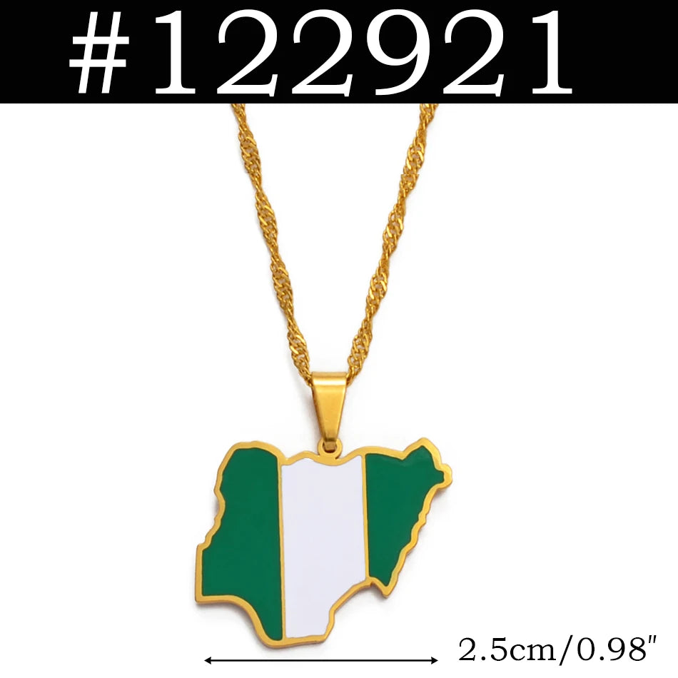 Anniyo Colorful Flags Nigeria Ghana Jamaica Guyana Maps Stainless Steel & Enamel Pendant Necklaces National Jewelry @122921