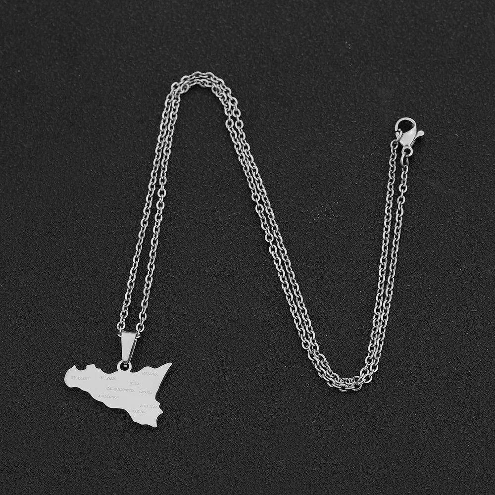 2024 new fashion stainless steel Sicily map and city pendant necklace temperament all collars chain birthday anniversary small g