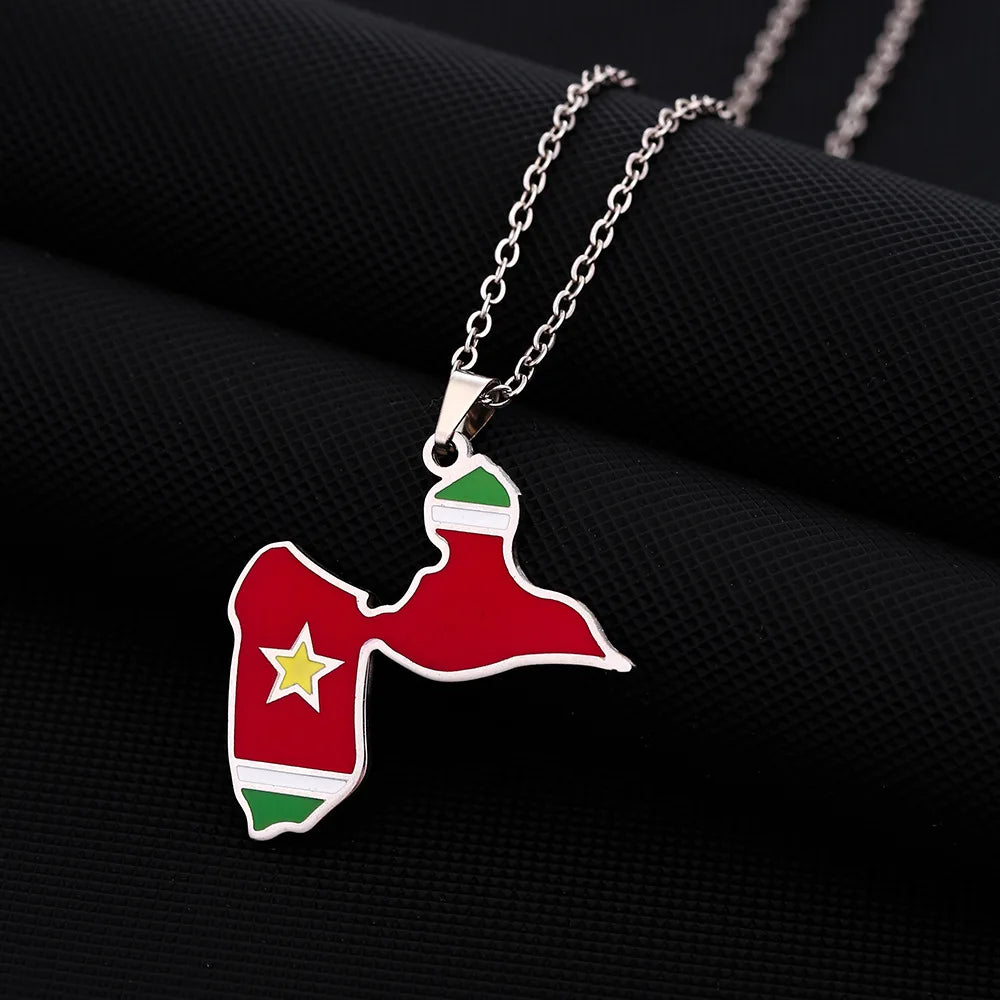2024 new fashion stainless steel French Guadeloupe map flag pendant necklace temperament everything collarbone chain birthday an