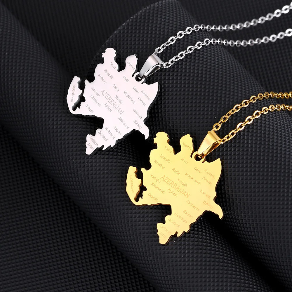 2024 new fashion stainless just Azerbaijan map with city pendant necklace temperament everything collarbone chain birthday anniv