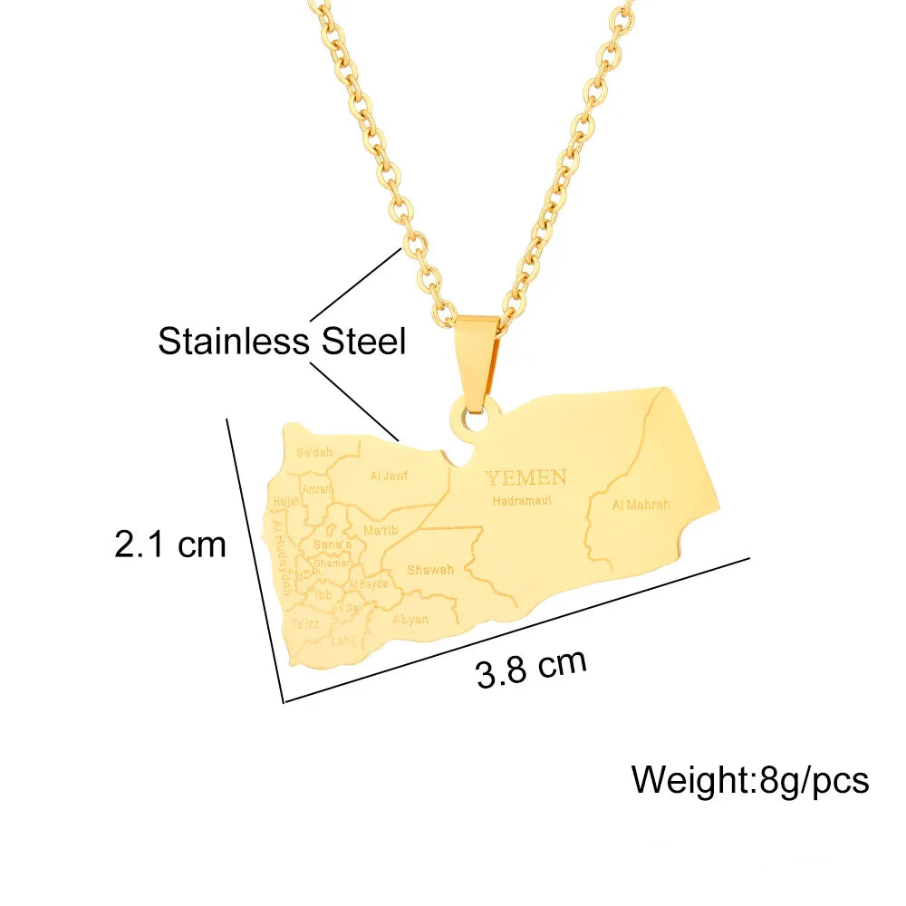 2024 New fashion stainless steel Yemen map and City necklace for men and women geometric titanium steel pendant ethnic style cla