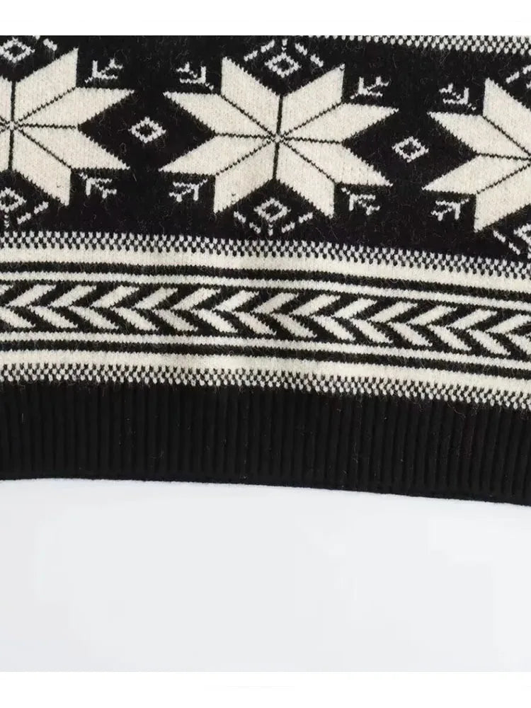 2024 Women Christmas Sweaters Long Sleeve Turn-down Collar Oversized Ugly Holiday Knitted Pullover Sweater