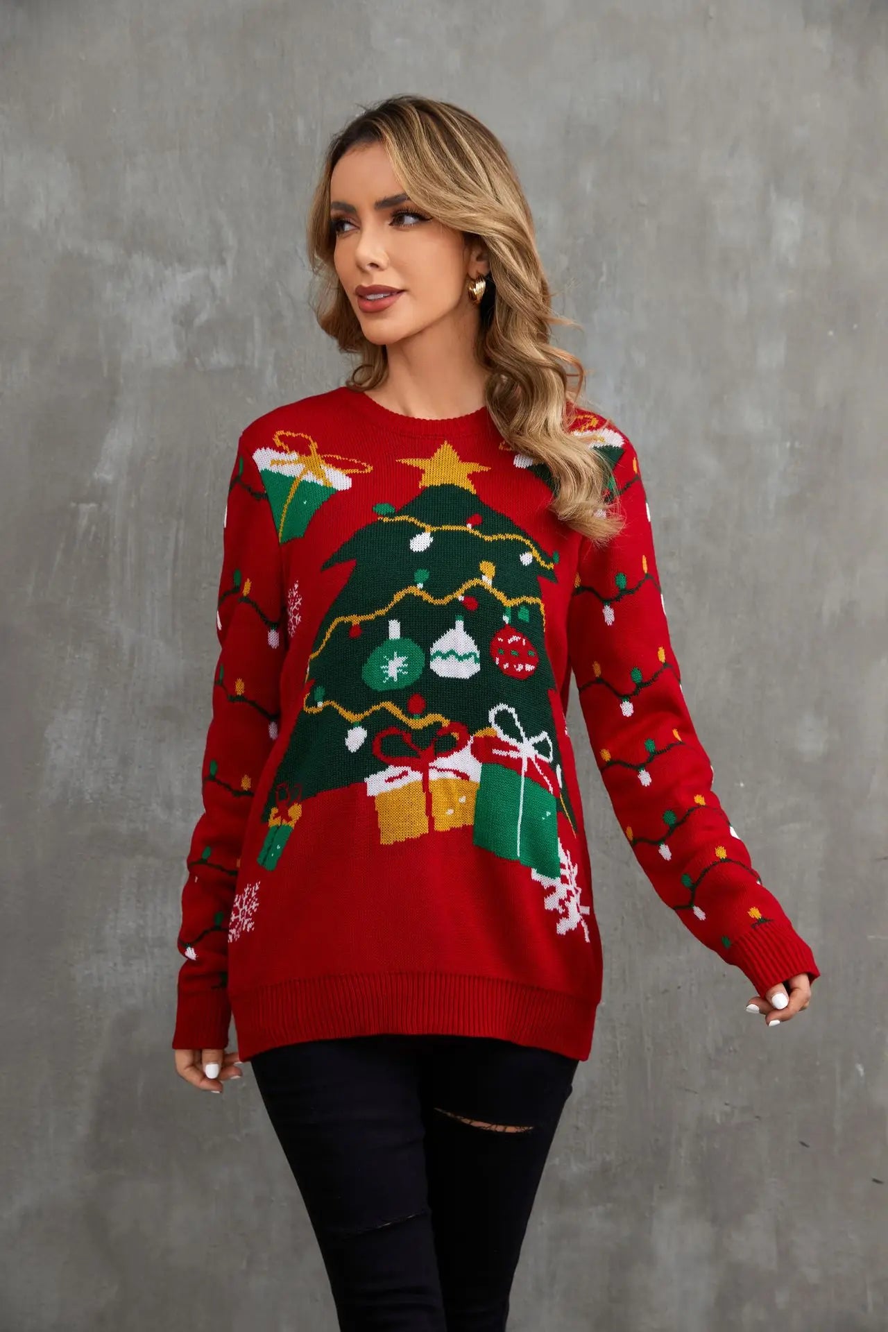 2025New Sweater Christmas Gift Sweater European and American Autumn and Winter Lazy Style Pullover Knitted Sweater