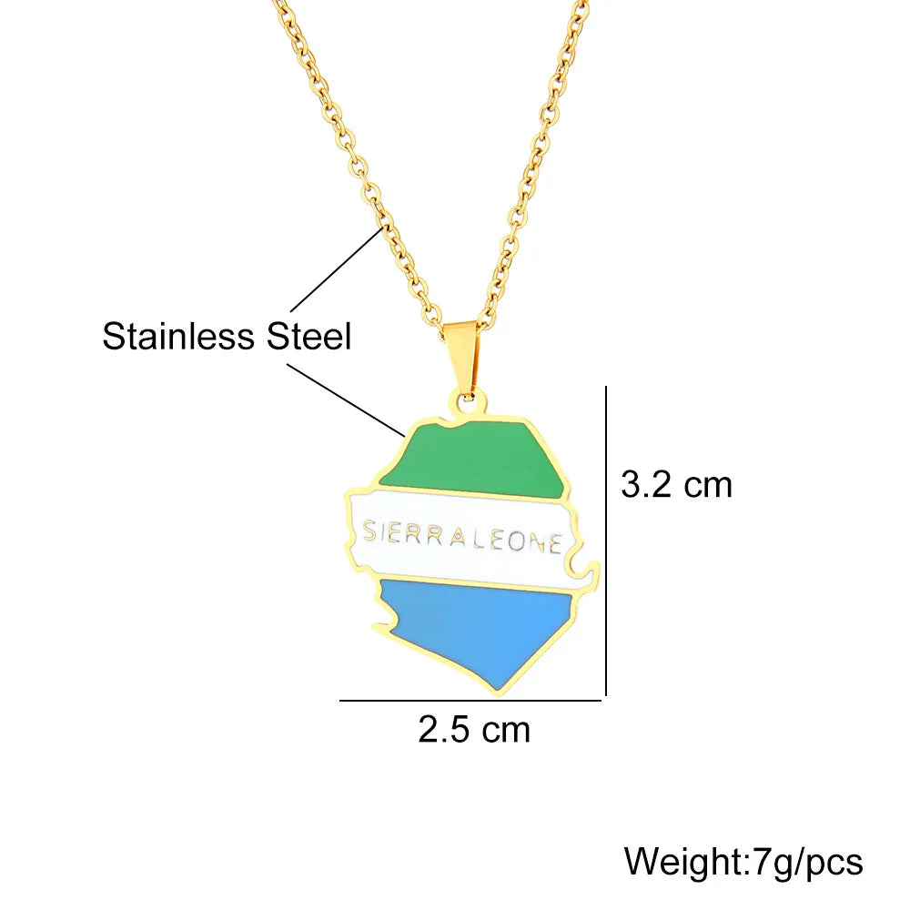2024 new fashion stainless steel Sierra Leone map pendant necklace temperament everything collarbone chain birthday anniversary