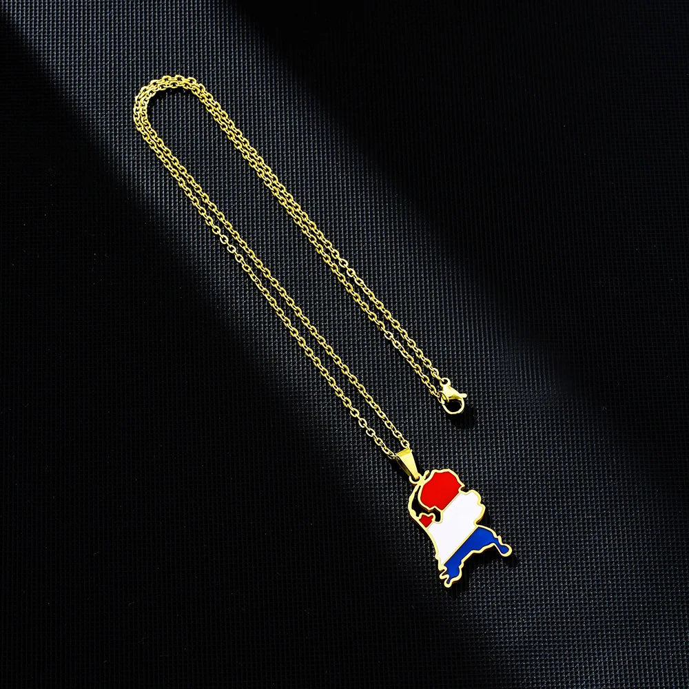 2024 new fashion stainless just vintage Dutch map flag pendant necklace temperament everything collarbone chain birthday anniver