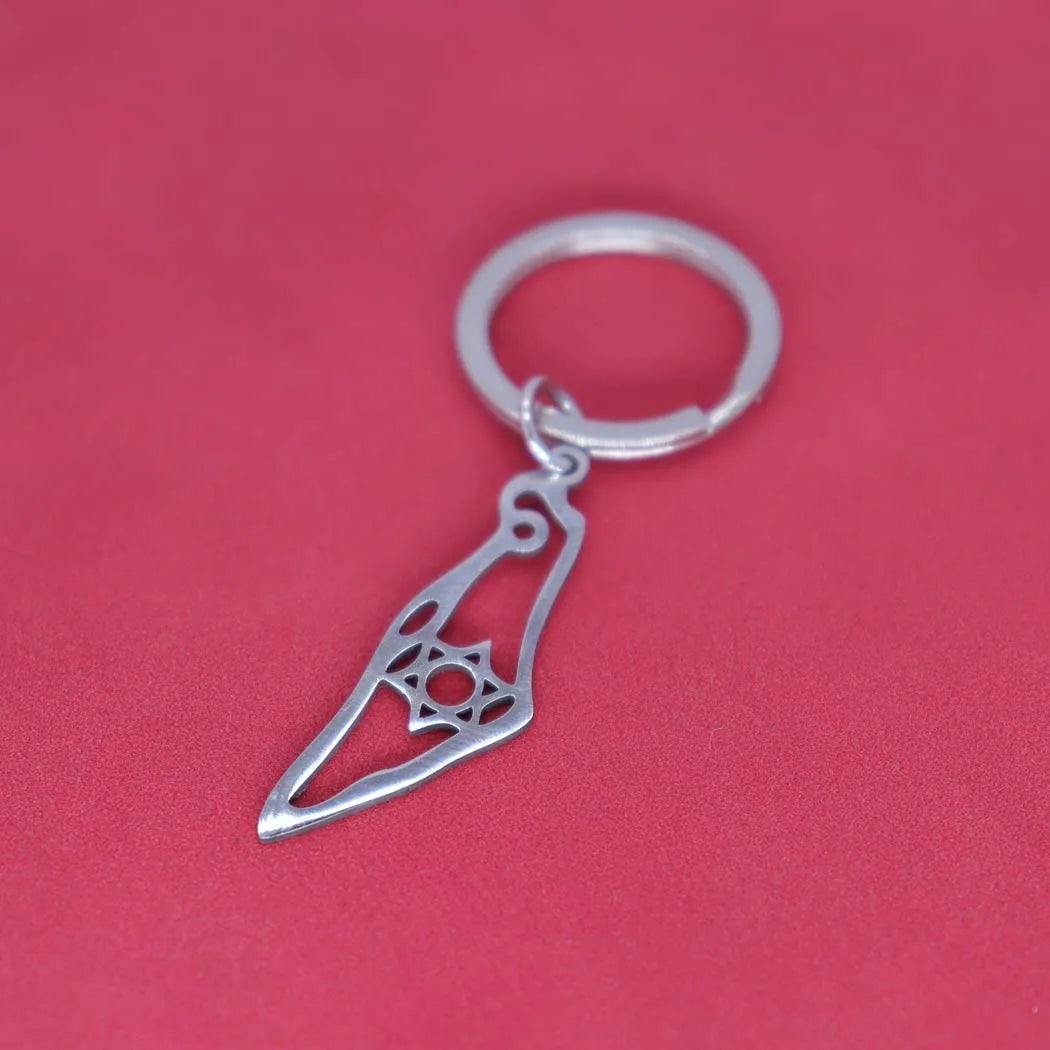2024 New fashion stainless steel Israel map flower pendant Keychain temperament everything key chain men's and women's accessori