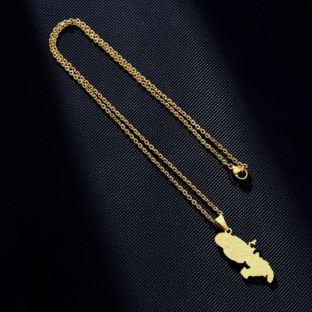 2024 new fashion stainless steel French Martinique map with city pendant necklace temperament everything collarbone chain birthd