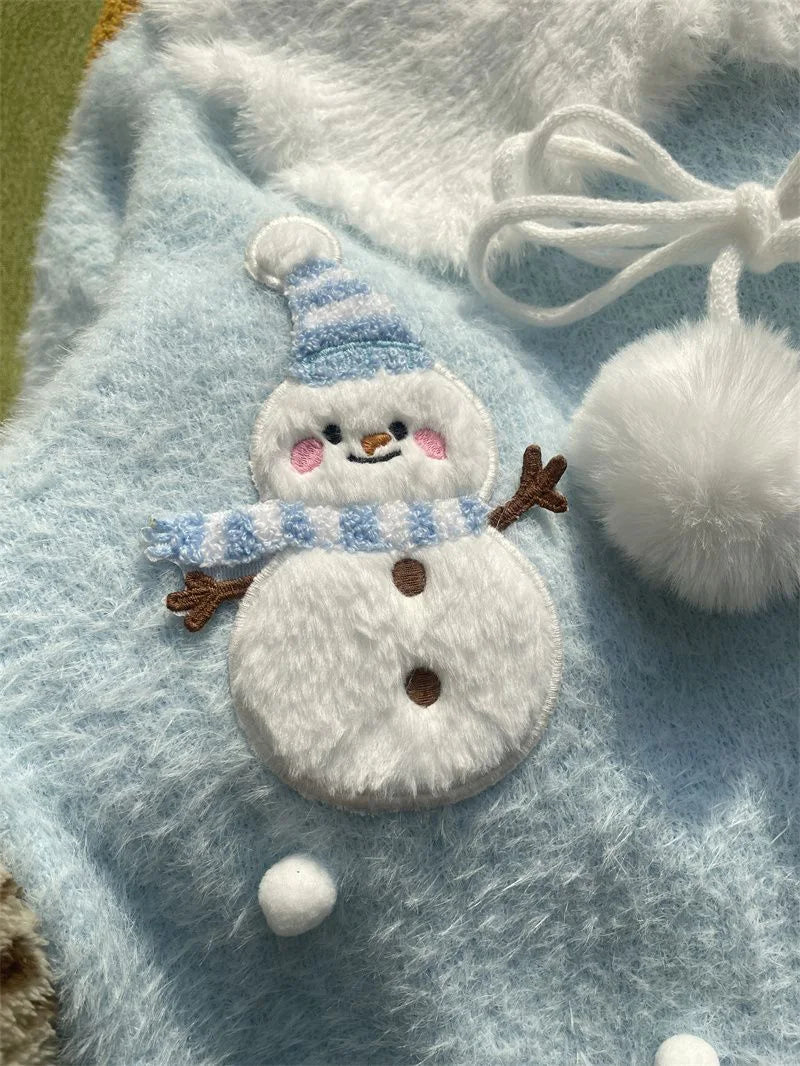 Sweet Faux Mink Cashmere Sweaters Women Kawaii Snowmen Long Sleeve Knitted Pullover Casual Cute Preppy Style Chic Loose Jumpers