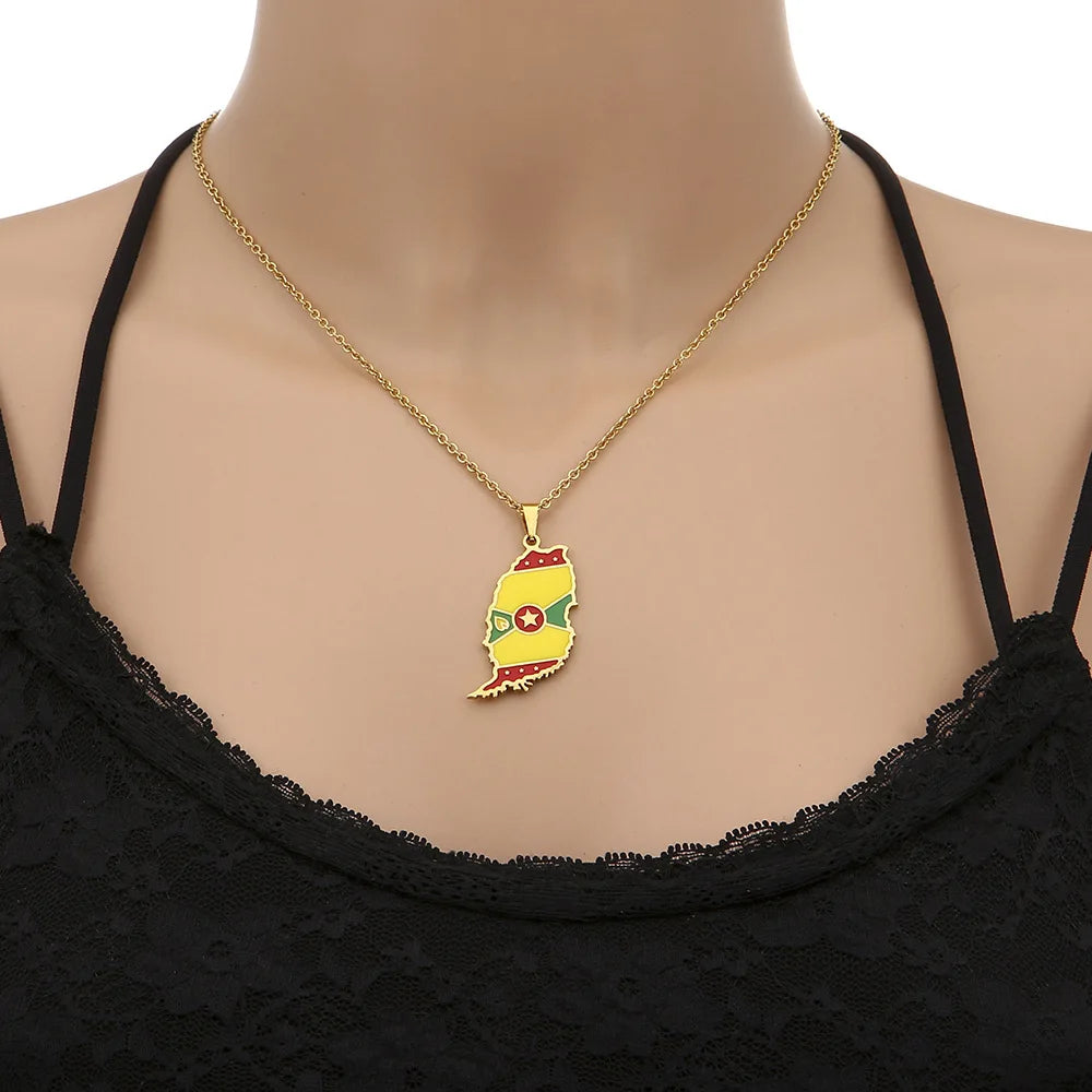 2024 new fashion stainless steel Grenada map necklace for men and women geometric ethnic style collarbone chain anniversary smal