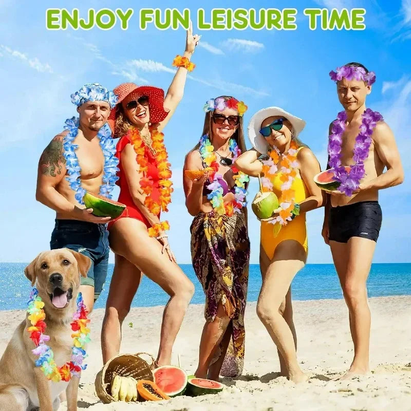 50/5PCS Hawaii Silk Flower Wreaths Summer Tropical Beach Pool Party Decoration Necklace Birthday Wedding Christmas Garlands