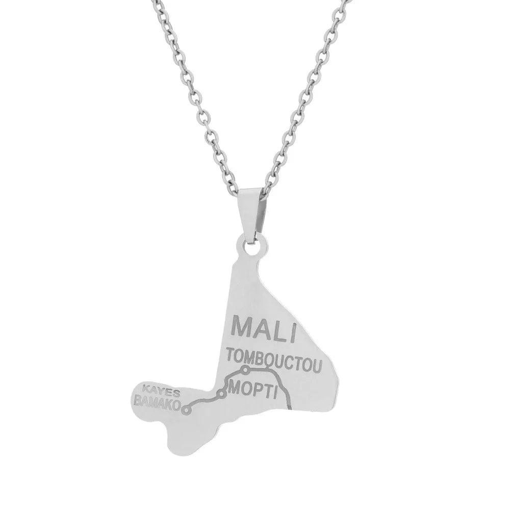 2024 New fashion stainless steel Mali map pendant map necklace for men and women geometric titanium steel pendant national style