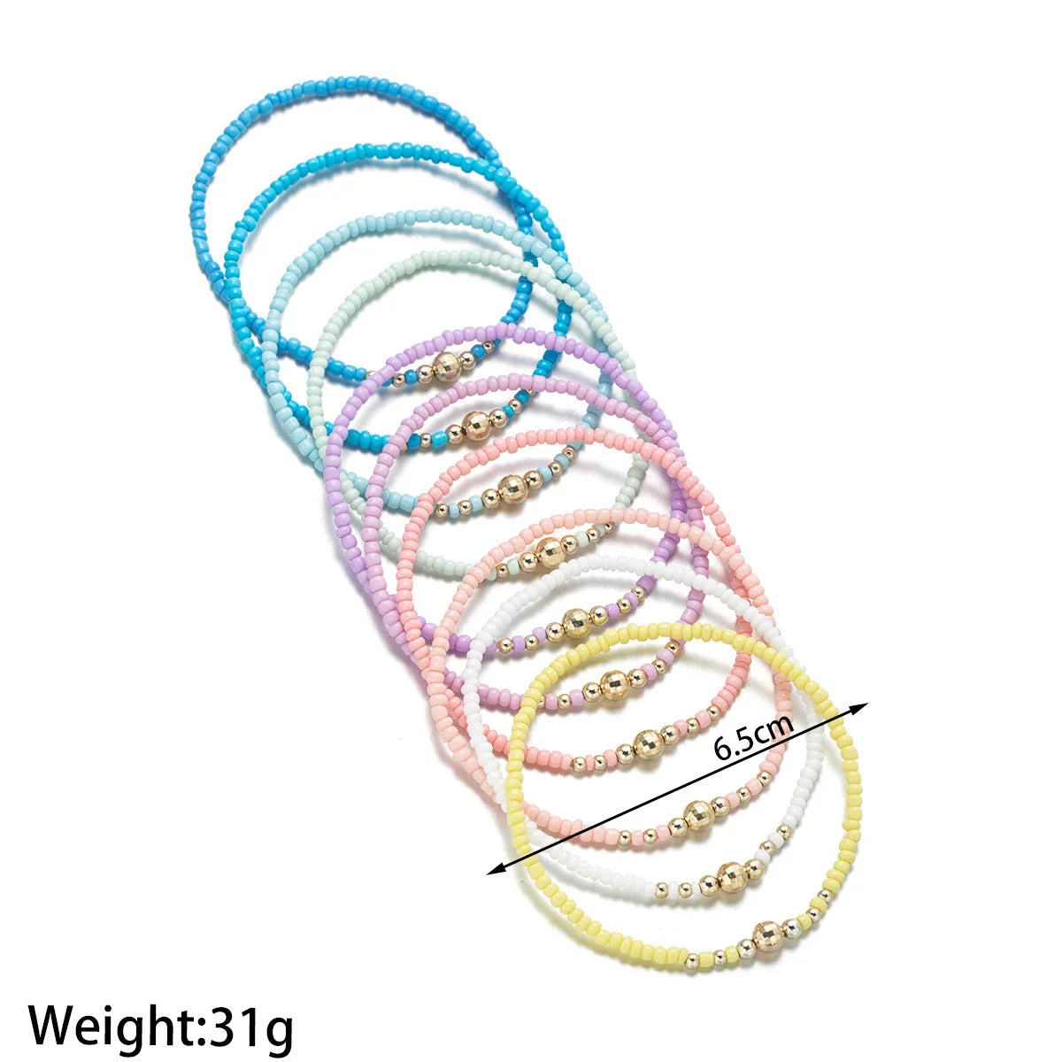 10pcs Dopamine Rainbow Rice Beads Anklet Sets For Women Elastic Rope Chain Colorful Ankle Bracelet Foot Jewelry Accessories