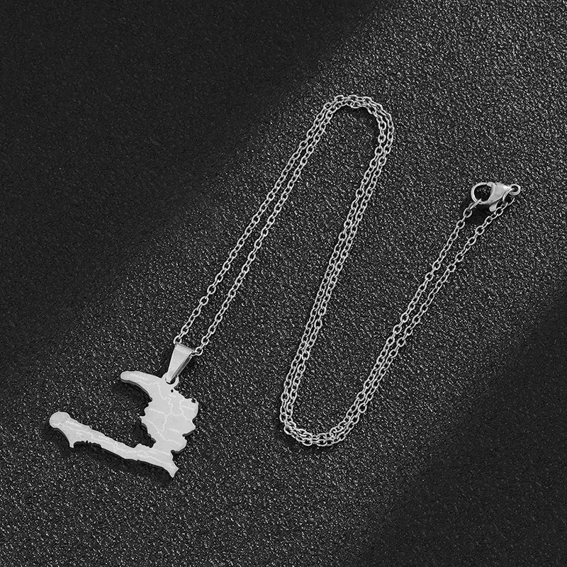 2024 New fashion stainless steel Haiti map pendant necklace temperament all-match titanium steel couple necklace gift for men an