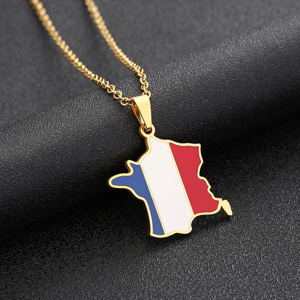 2024 new fashion stainless steel French map necklace for women and men couples ethnic style accessory collarbone chain anniversa