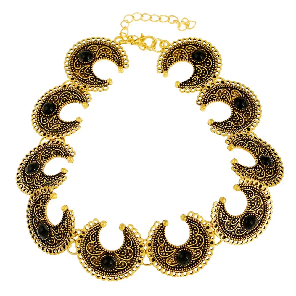 Vintage Alloy Carved Sun Pattern Choker Necklace for Women Traditional Boho Ethnic Round Collar Necklaces Statement Jewelry Gift