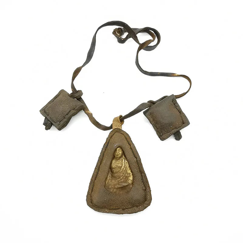 Tibet Local Pocket BUDDHA Amulet With Cow Leather Chain Necklace TNL392