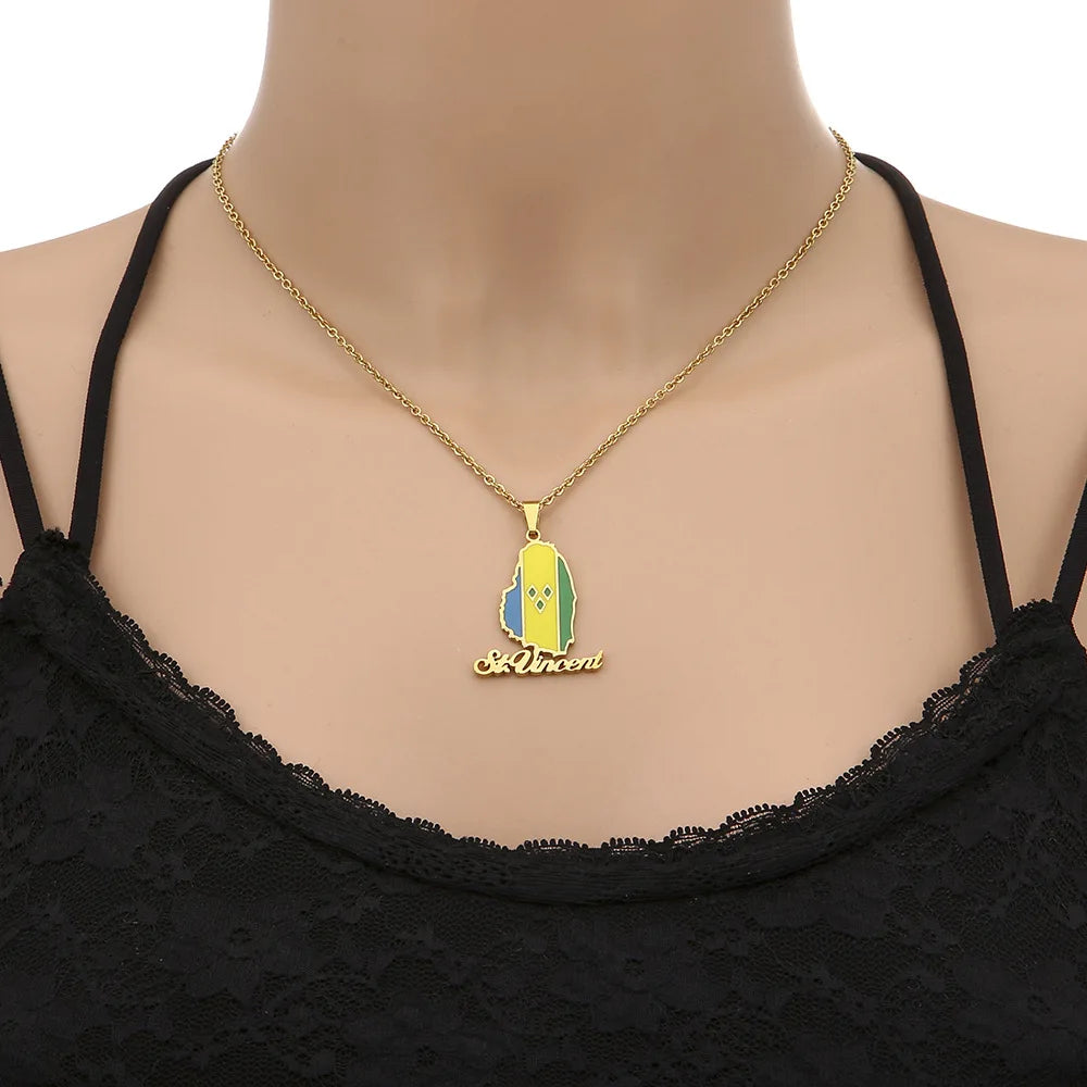 2024 New fashion stainless steel Saint Vincent Map necklace for men and women geometric titanium steel pendant ethnic style coll
