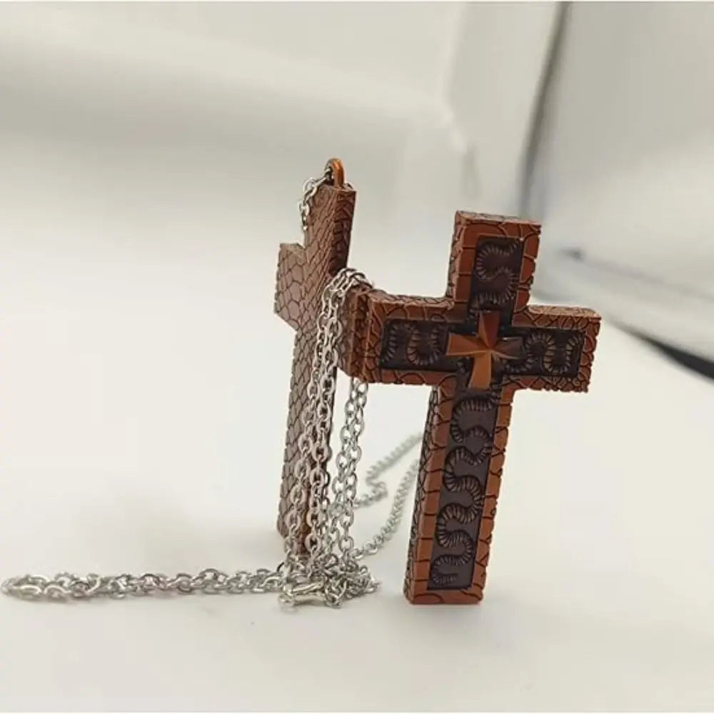 Vintage Cross Pendant Necklace with Secret Compartment Cross Necklace 3D Printed Charm Jewelry Necklace for Women Men