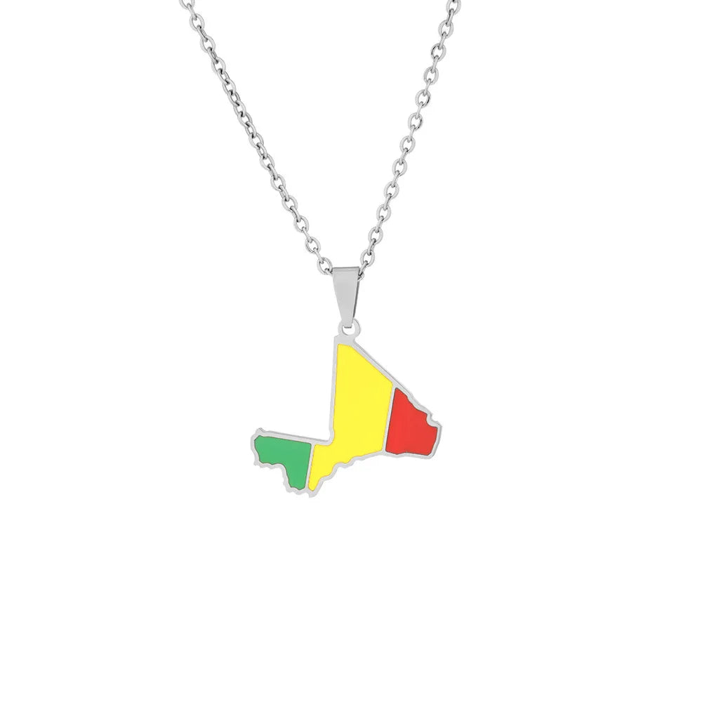 2024 new fashion stainless steel Mali map necklace for men and women geometric ethnic style collarbone chain anniversary small g