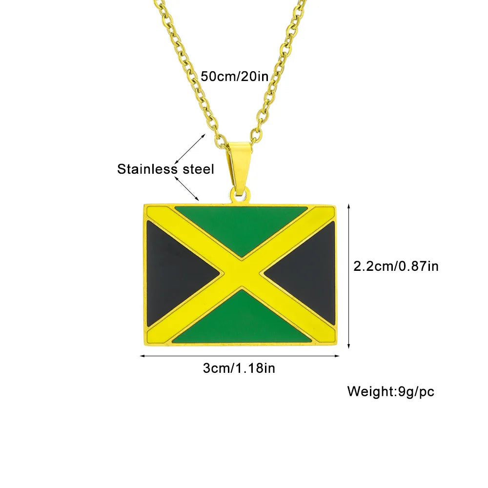 2024 New fashion stainless steel Jamaican flag necklace for women and men couples ethnic style accessory collarbone chain annive