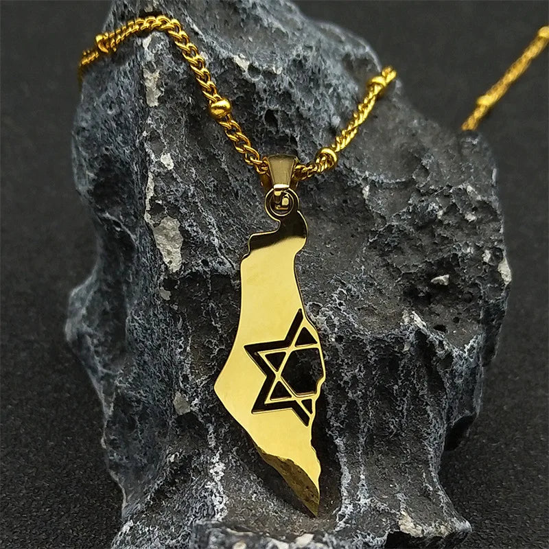 2024 New fashion Israel and Palestine map pendant necklace Stainless steel fashion personality pendant jewelry temperament 100 m