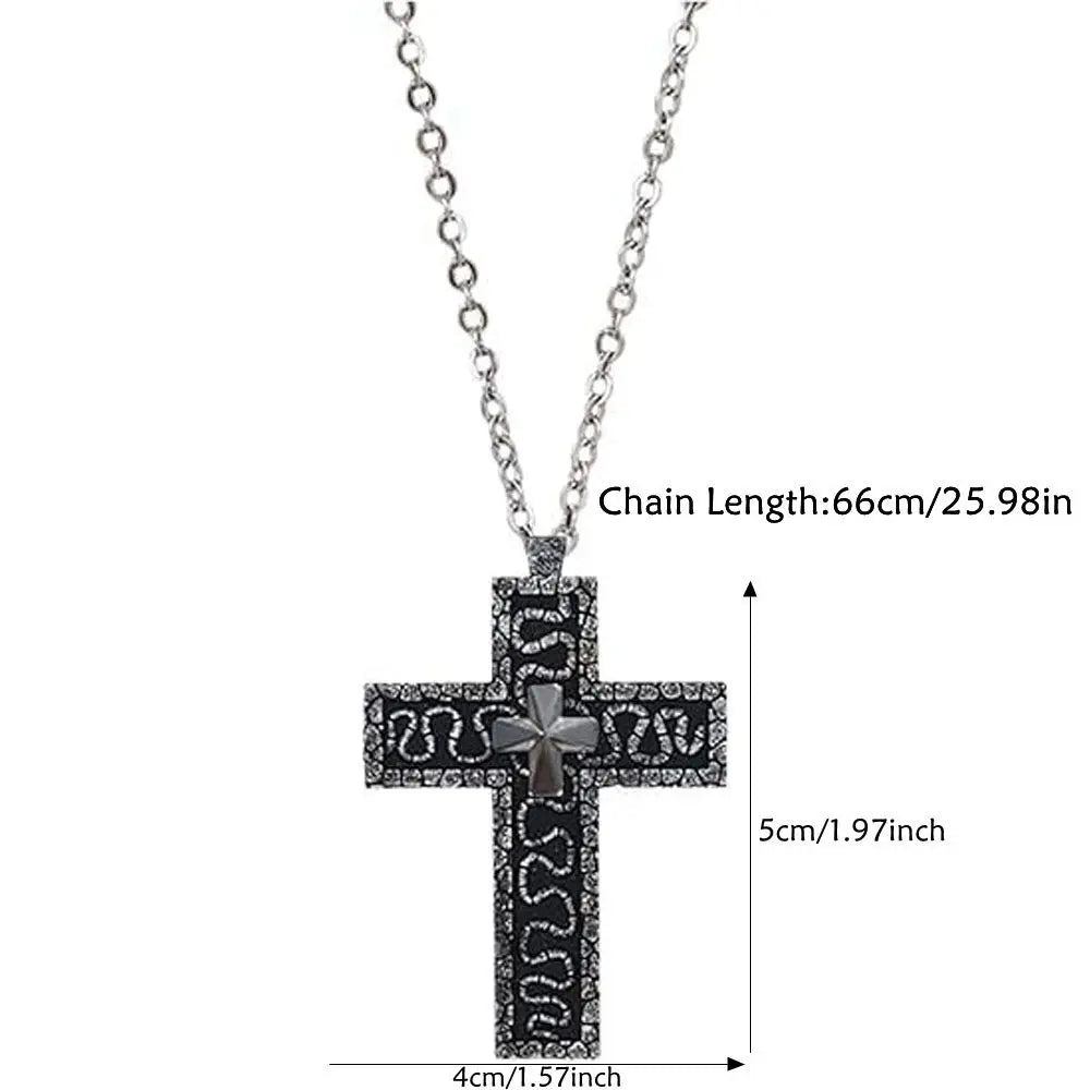 Vintage Cross Pendant Necklace with Secret Compartment Cross Necklace 3D Printed Charm Jewelry Necklace for Women Men