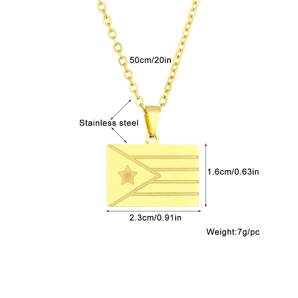 2024 new fashion stainless just wear with love shaped Puerto Rico flag pendant necklace temperament everything collarbone chain