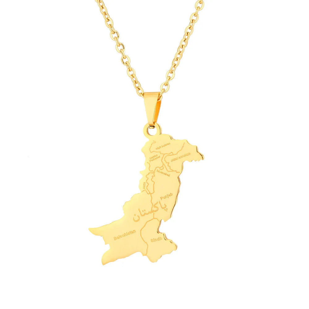 2024 New fashion stainless steel Pakistan map with Urdu pendant necklace for men and women couples fashion sweater chain