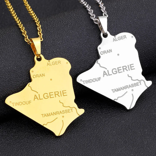 2024 New fashion stainless steel Algerian map necklace for women and men couples ethnic style accessory collarbone chain anniver