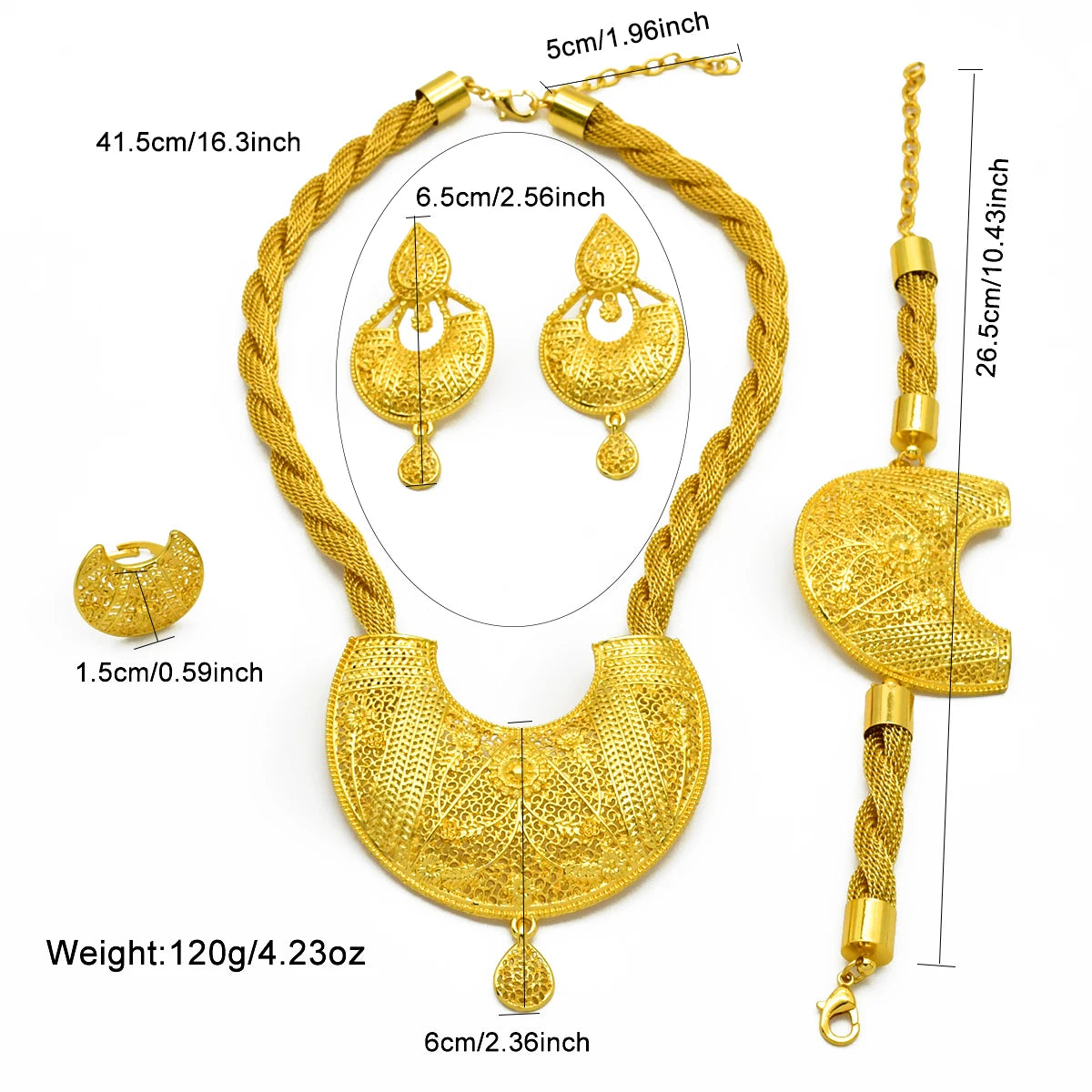 Luxury Indian Dubai Irregular Necklace And Earrings Jewelry Sets For Women Ethiopian Bridal 24k Gold Color Set Wedding