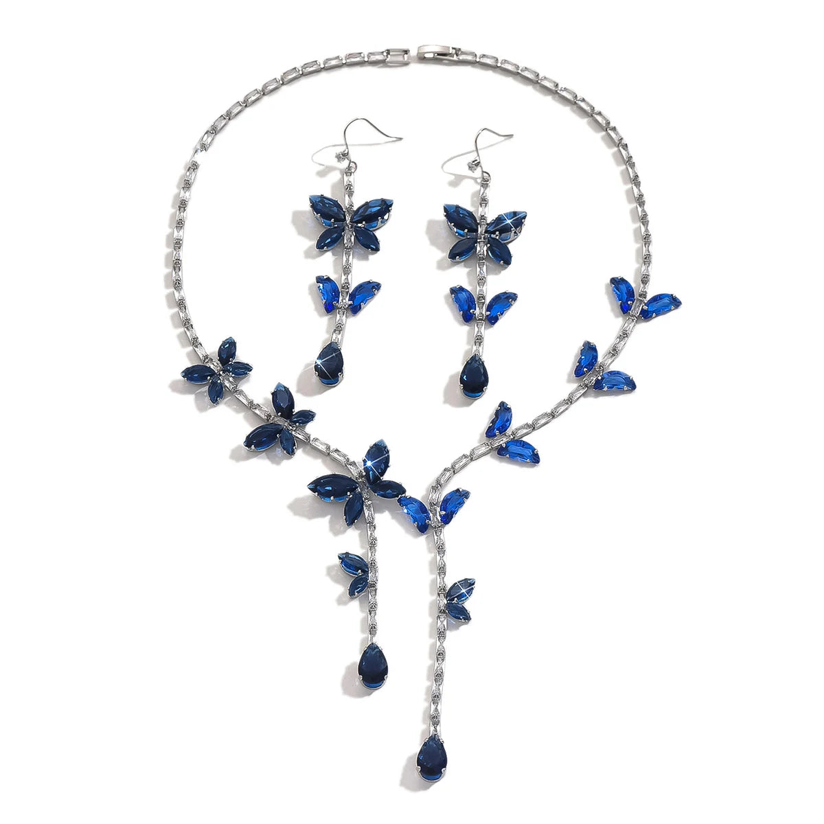 Women's fashionable butterfly tassel zircon necklace earring jewelry set, with a light luxury design and a high-end feel