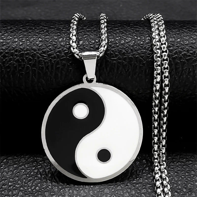 2024 Fashion Yin and Yang Gossip Taiji Stainless Steel Necklaces for Women/Men Statement Necklace Jewelry bisuteria N8476S03